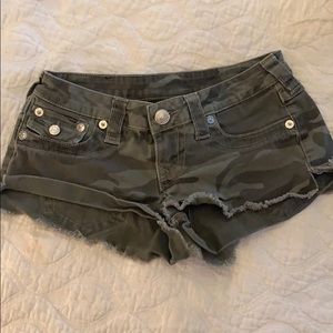 Camo true religion jean frayed short shorts